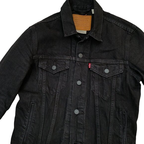 VINTAGE Levi's Trucker Denim Jacket Black Small - Picture 2 of 5